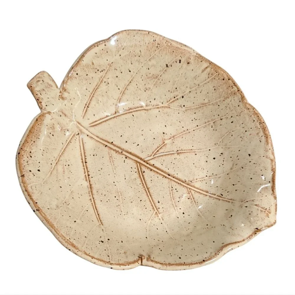 Thomas Pottery Seagrove, NC leaf serving dish ceramic stamped handmade glaze
